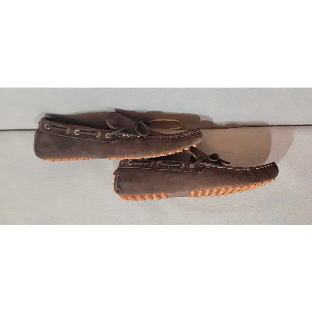 johnnie-O Men's Leather Getaway Driver Brown Suede Loafers Orange Nubs Size 13